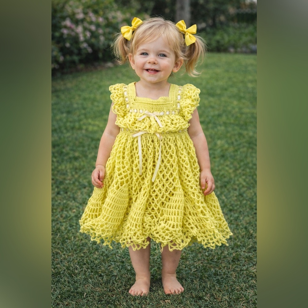 Handmade Yellow Crocheted Toddler Girls Dress